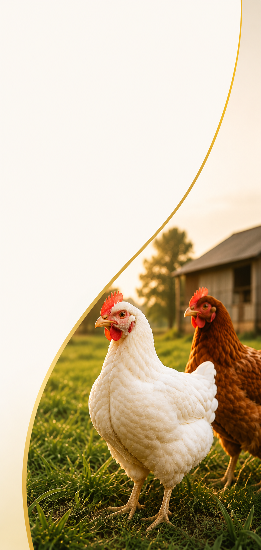 Gallinas en granja avícola al atardecer